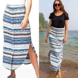 Kavu Women's Vonn Skirt M Big Sky Blue Striped High Waisted Button Front